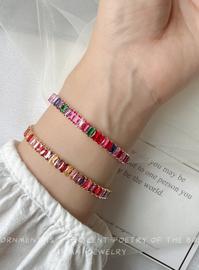 爆闪彩色多巴胺锆石手链满钻饰品