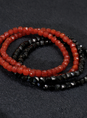 天然红玛瑙黑尖晶方糖串珠手链复古国潮小众个性情侣送礼时尚手串