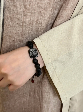 黑曜石醒狮手链男女本命年情侣款