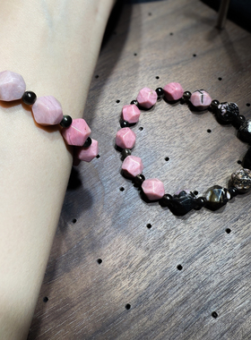 黑线红木纹石切面珠弹力绳手串