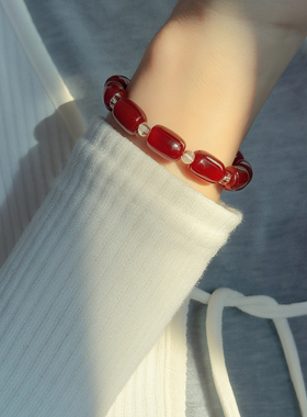 红玛瑙水晶串珠手串&耳环套装