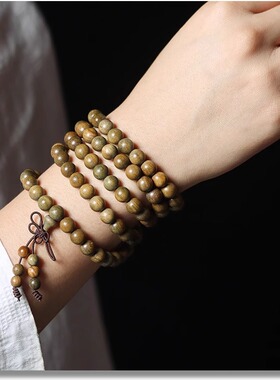 绿檀木简约叠戴108颗多圈手串