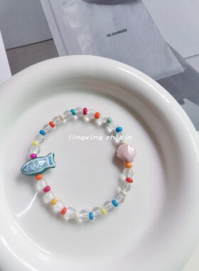 女白水晶陶瓷小清新多巴胺手链