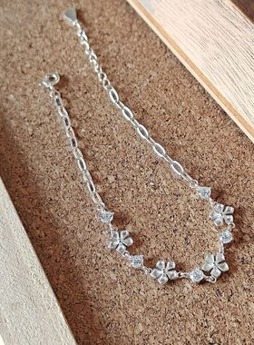 S925纯银花朵锆石手链小众设计轻奢百搭个性手饰时尚百搭气质女潮