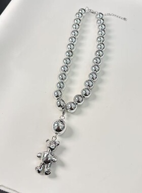 冷淡风金属银色圆球小熊项链小众夸张独特个性欧美锁骨链choker女