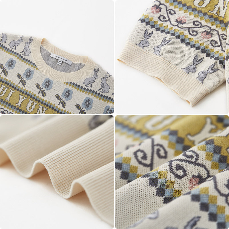 水云间宽松趣味短袖女2022针织衫 sedate毛针织衫