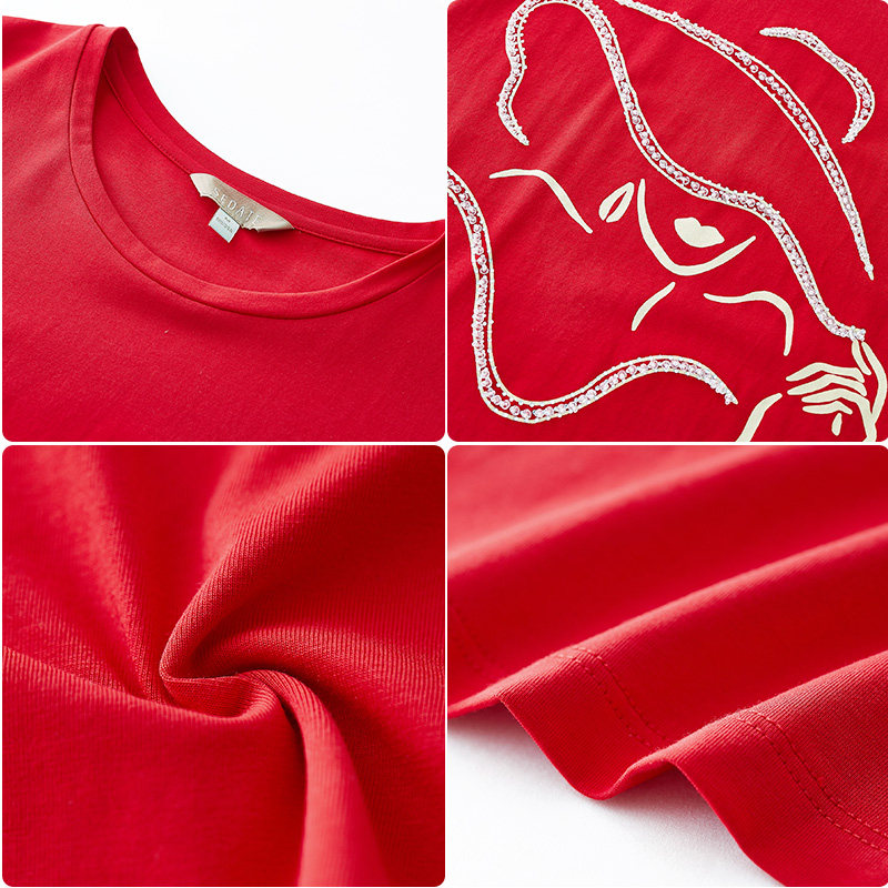 水云间女装夏款新款刺绣镶钻上衣 sedateT恤