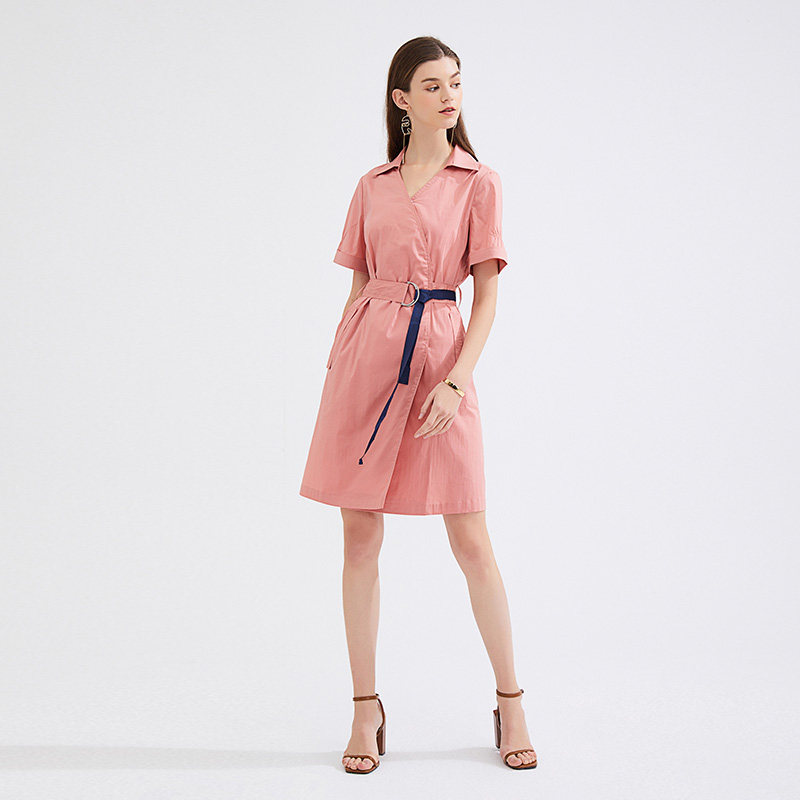 水云间纯色短袖连衣裙2020淑女裙子 sedate连衣裙