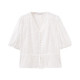 Shuiyunjian ສີຂາວ bud sleeve shirt top women's v-neck short-sleeved shirt waist slimming Kochi 2026 summer new style