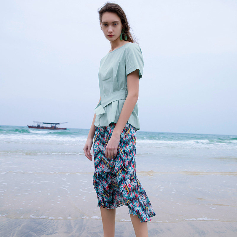 水云间松紧腰系带开叉2020夏季t恤 sedateT恤