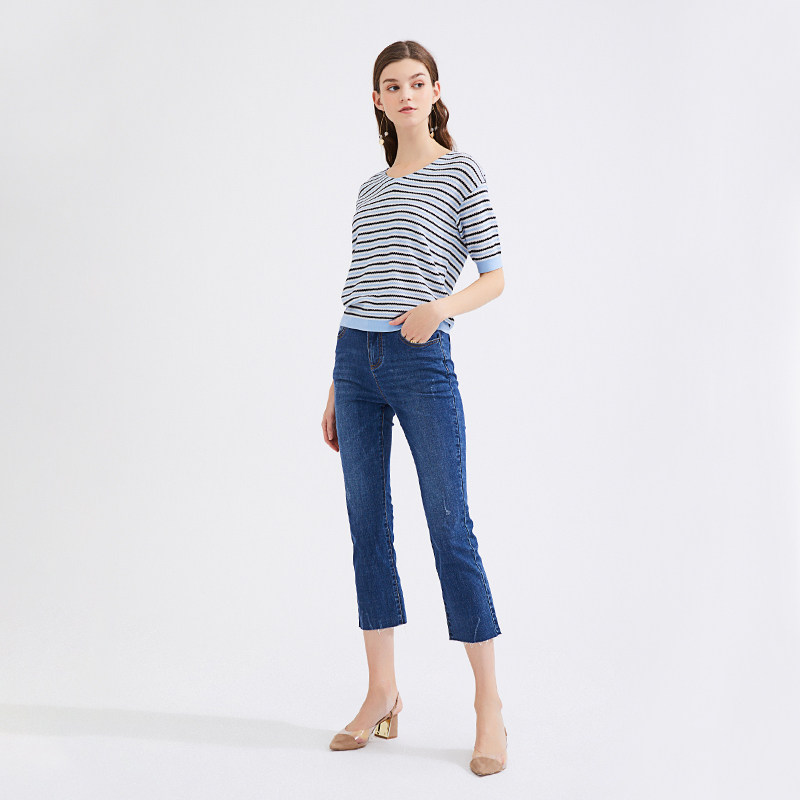 【商场同款】水云间蓝白黑条纹针织衫 sedate毛针织衫