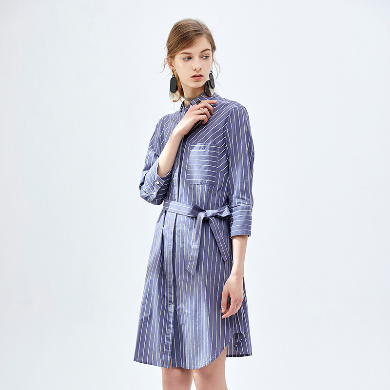 水云间休闲宽松条纹a字连衣裙衬衫 sedate连衣裙