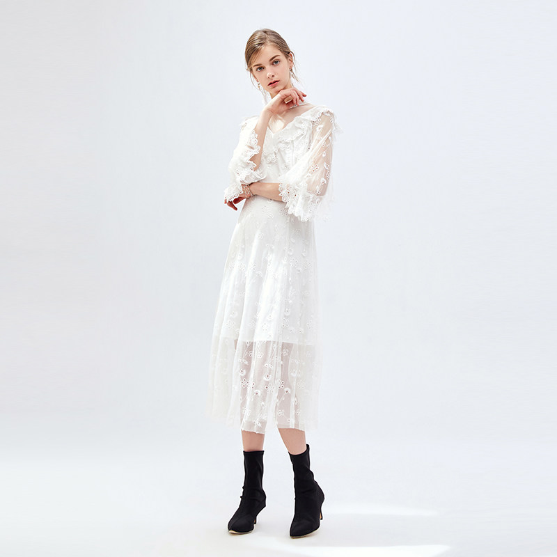 水云间蕾丝网纱新款白色甜美连衣裙 sedate连衣裙