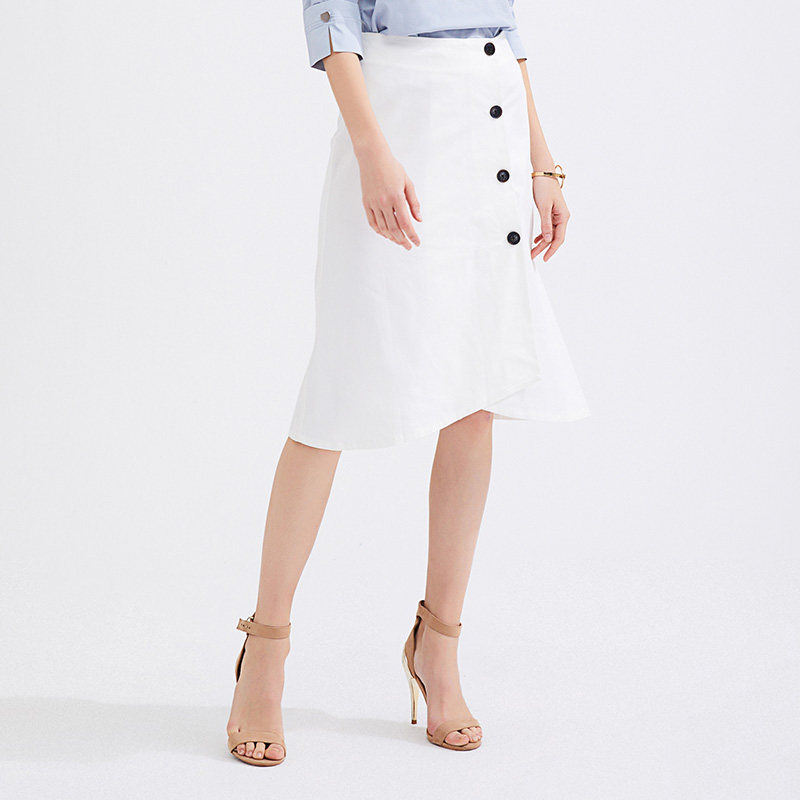 水云间纽扣2020夏季新款高腰半身裙 sedate半身裙