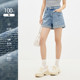Shuiyunjian ແສງສະຫວ່າງສີຟ້າ Denim ສັ້ນແອວສູງຂອງແມ່ຍິງອາເມລິກາ Retro Street A-Line Wide Leg Pants Pure Cotton 2026 Summer