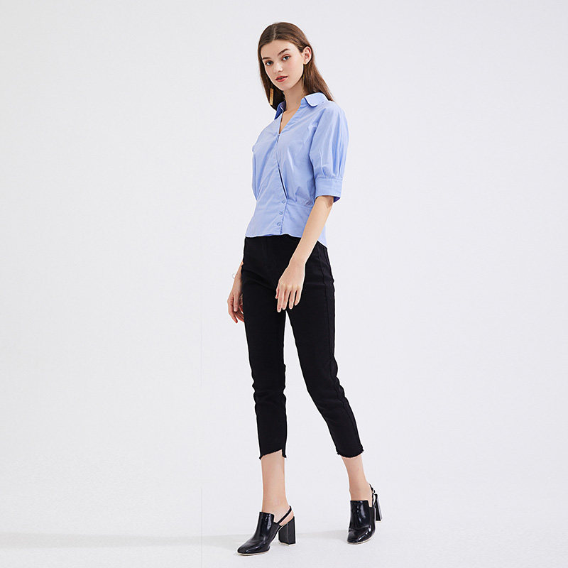 水云间v领2020纯色上衣女装衬衫 sedate衬衫