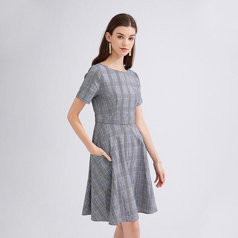 水云间灰格子2020夏季新款子连衣裙 sedate连衣裙