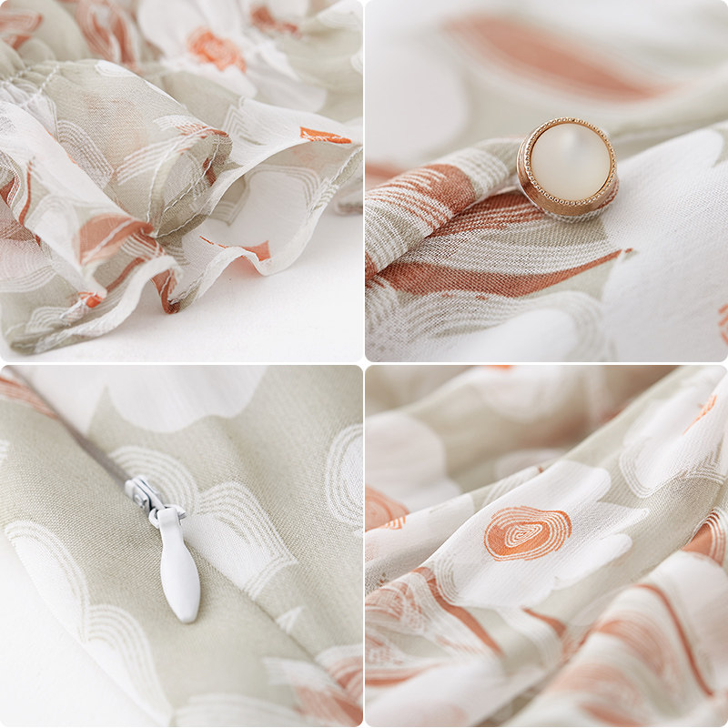 短袖仙女森系荷叶边雪纺裙 sedate连衣裙