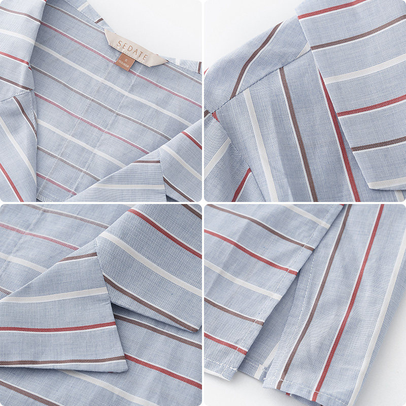 水云间v领彩条纹2020夏季宽松衬衫 sedate衬衫