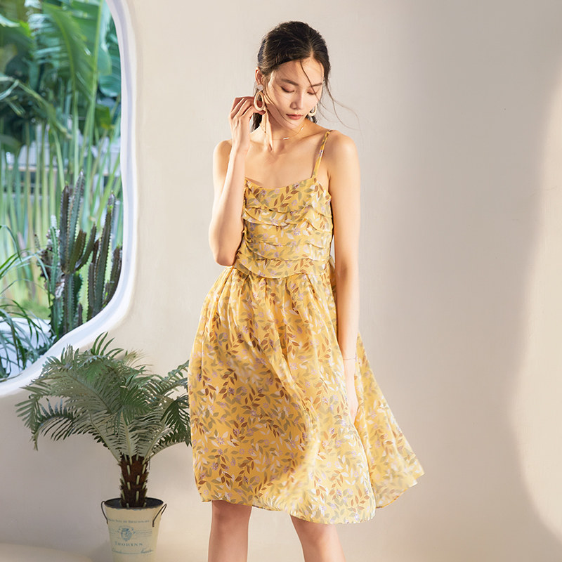 水云间雪纺碎花小个子女神范吊带裙 sedate连衣裙