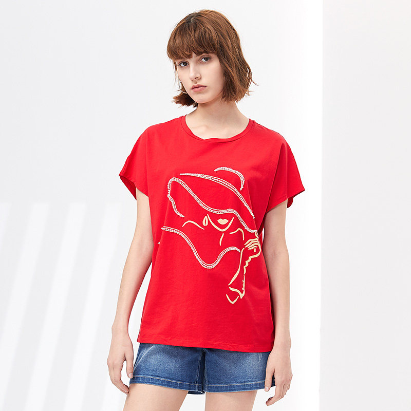 水云间女装夏款新款刺绣镶钻上衣 sedateT恤