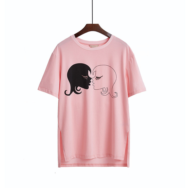 圆领短袖t恤女宽松镶钻棉质打底衫 sedateT恤