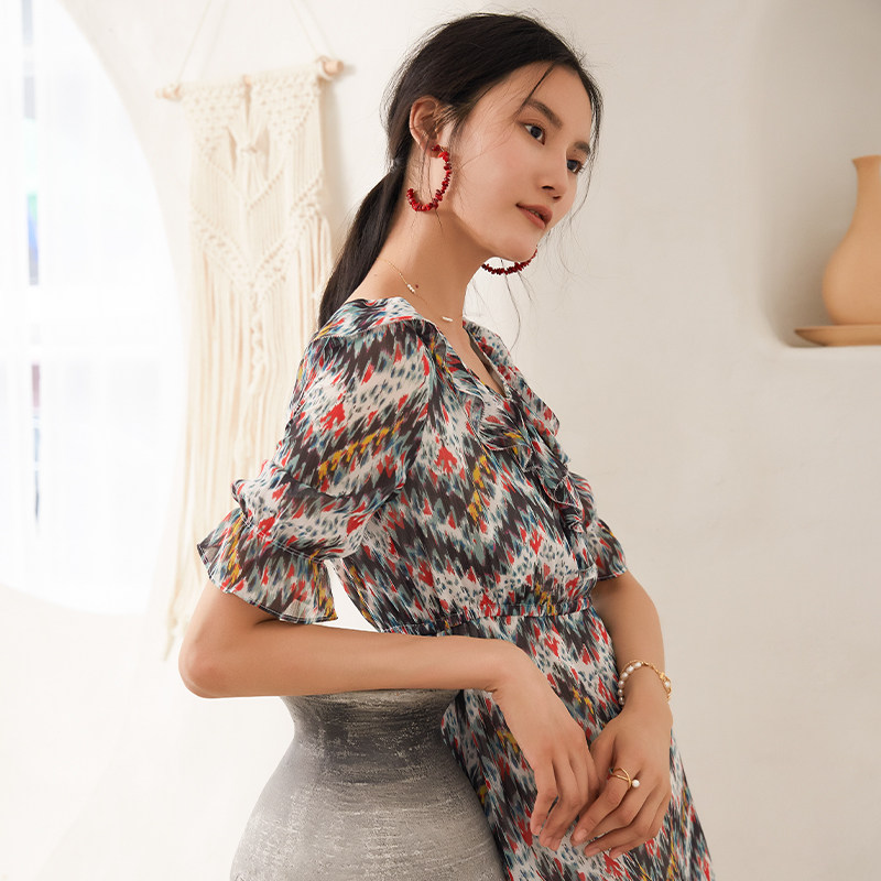 拼接法式收腰淑女水云间a字连衣裙 sedate连衣裙