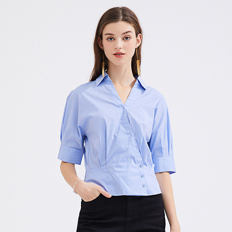 水云间v领2020纯色上衣女装衬衫 sedate衬衫