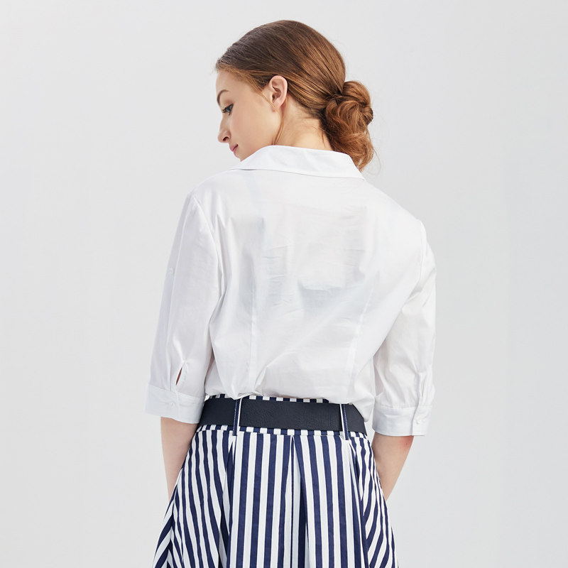 水云间夏季新款通勤v领职业白衬衣 sedate衬衫