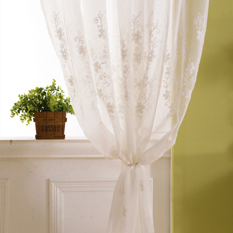 韩式窗帘田园小花清爽百搭刺绣窗纱卧室客厅飘窗书房成品定制窗帘,淘宝优惠券,粉丝福利购,淘宝优惠卷