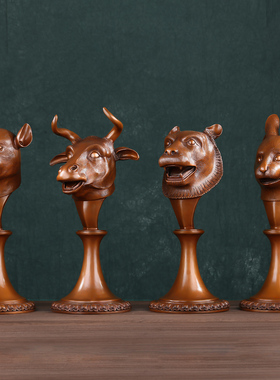 紫铜十二生肖兽首摆件