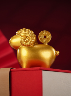 黄铜金色实心生肖羊摆件吉祥物