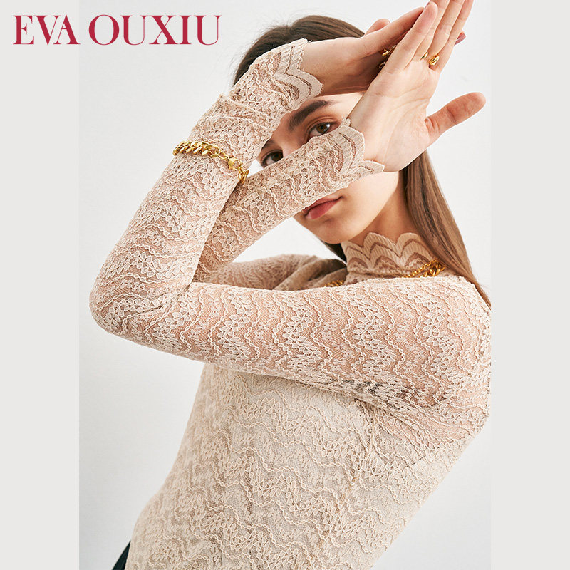 伊华欧秀秋装2021新款修身显瘦小衫 evaouxiu蕾丝衫/雪纺衫