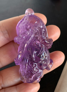 天然紫水晶雕刻大白菜吊坠