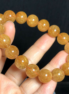 天然金发晶手链黄铜发手串实物