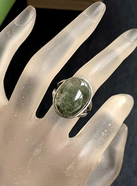 天然绿幽灵戒指中指异像水晶实物