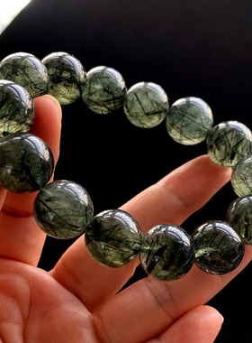 天然绿发晶手链阳起石男女款实物