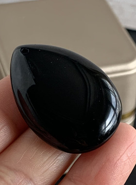 天然全黑黑曜石水滴吊坠