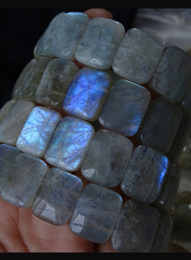 水玉冰魄天然月光石手排 蓝光彩光灵动光 晶体不错颗颗带光女款