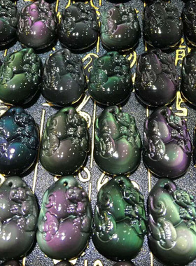 天然彩虹眼如意貔貅黑曜石葫芦