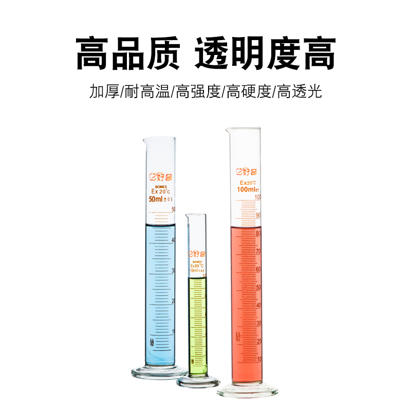 玻璃量筒塑料底座带刻度直型量杯塑料量筒25ml100ml250ml500ml1000ml高硼硅大容量量桶刷化学实验教学仪器 - 图0