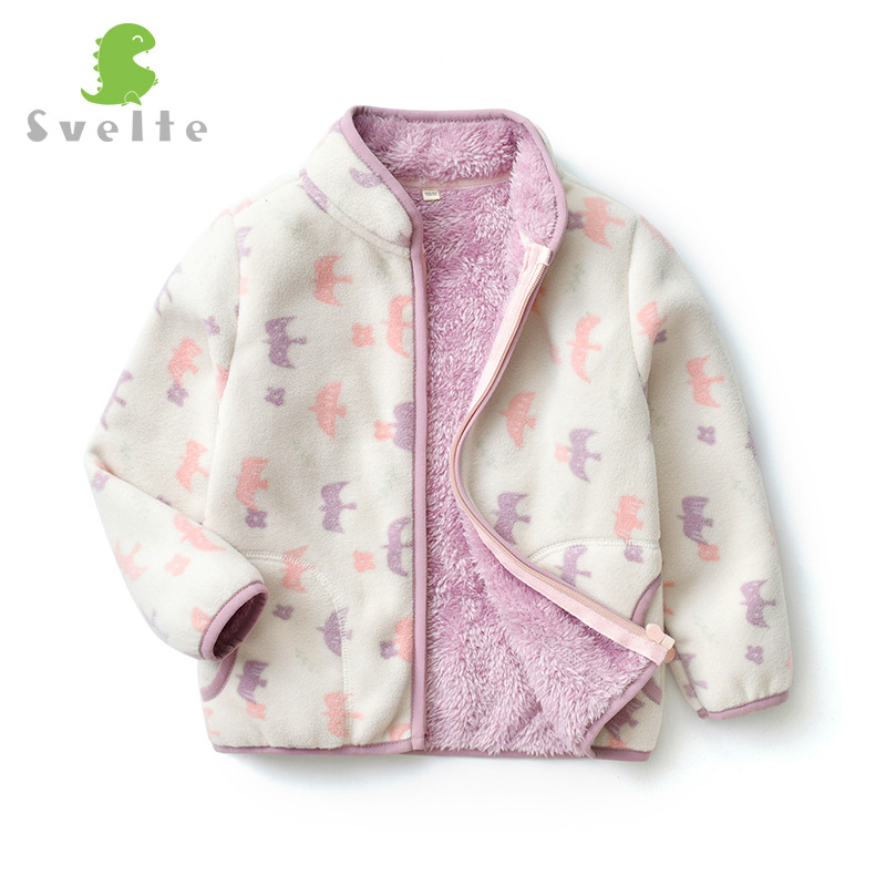 2025秋冬新款儿童印花摇粒绒外套加绒加厚女童春秋装抓绒卫衣宝宝 - 图1