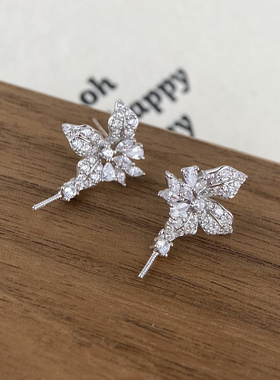 新款纯银水晶花耳钉 K金工艺 （适配珍珠10-11mm）