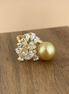 新款纯银戒指 K金工艺（适配珍珠11-12mm）