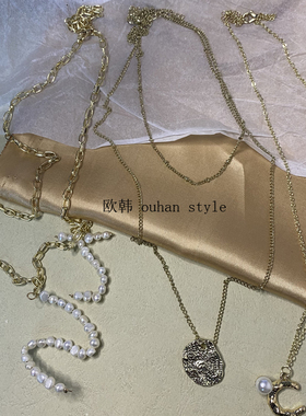 欧韩韩国三条叠带珍珠女脖子项链