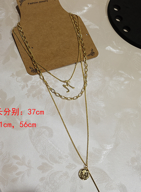 韩国金色字母多层叠性感锁骨链