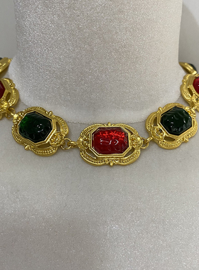 欧美夸张金色彩色琉璃中古项链高级感轻奢百搭时尚锁骨链手链