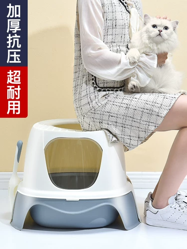Кошачий песчаный горшок с полным кошачьим кошачьим песчаным ящиком -больший бассейн с большим кошачьим дерьмо