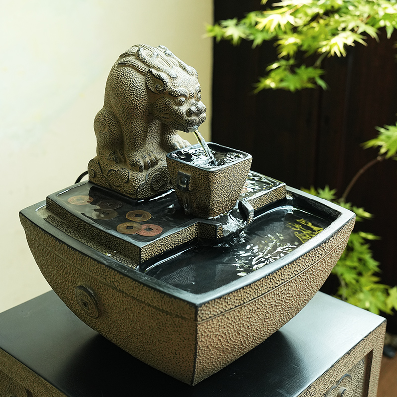 日进斗金流水生财摆件循环水景水风吸水兽吐水办公室茶桌喷水装饰 - 图3