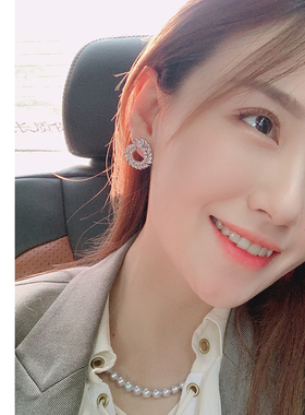 明星同款橄榄枝锆石超闪显瘦耳环